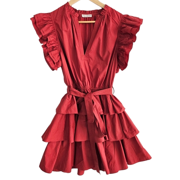 Ulla Johnson Hornoria Mini Dress Ruffle Red Cotton Size 8 - Picture 3 of 8